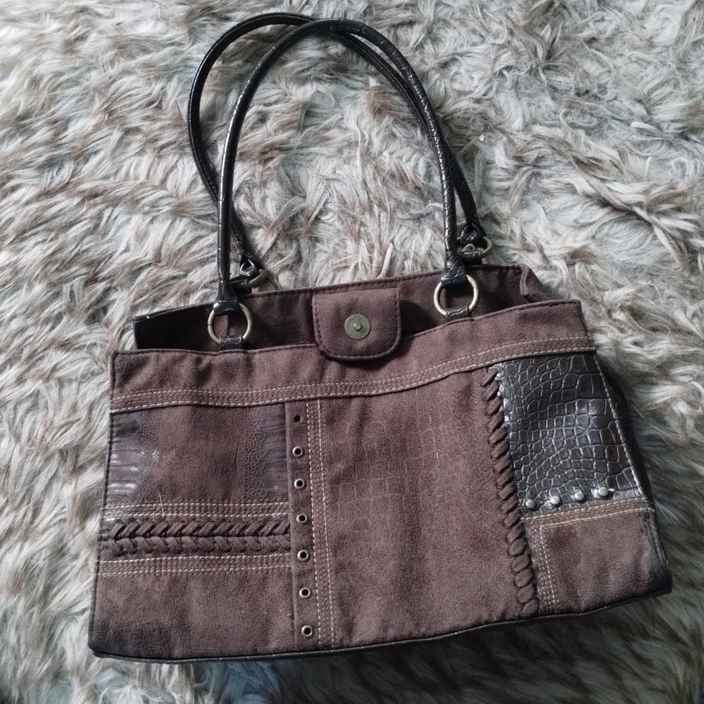 Brown Purse 2 Zippers & A Snap Credit Card Holders Snake Skin Bottom